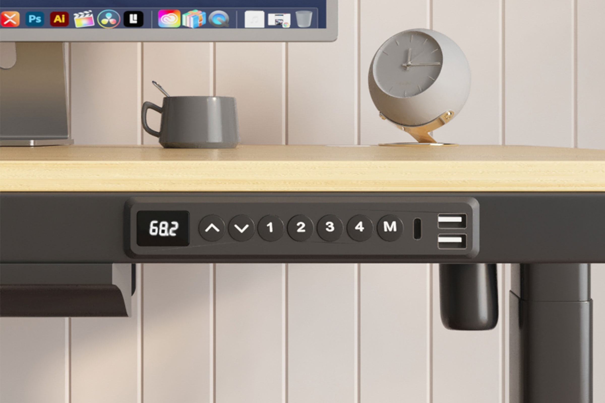 Standing Desk with Drawers Charging USB Port Engineered Wood Top