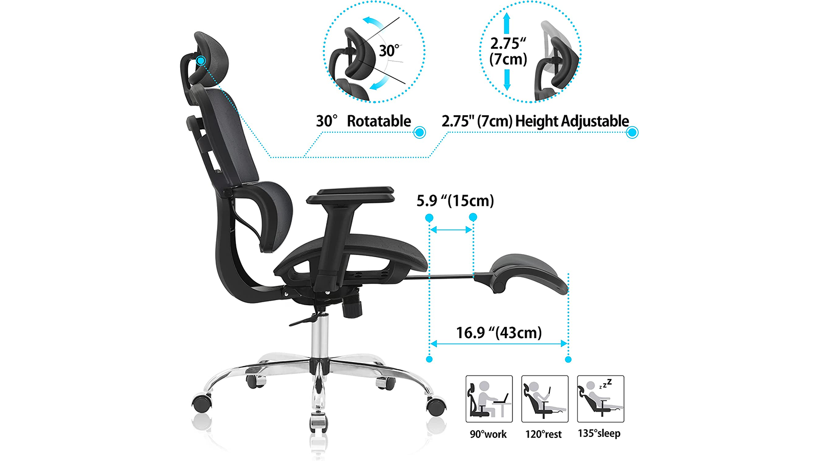 Upgraded High Back Ergonomic Office Chair with Footrest &Tiltable