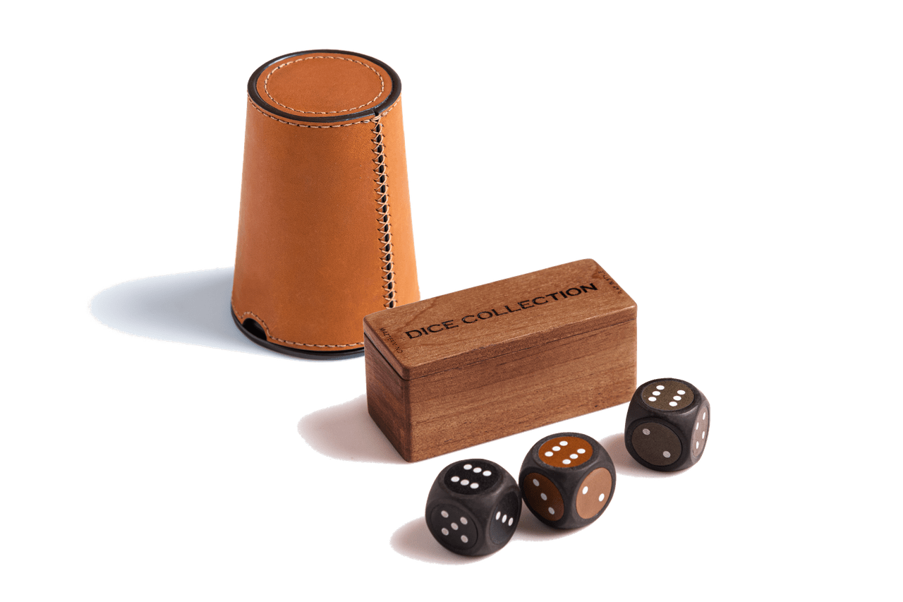 Burnt orange dice shaker & black dice set