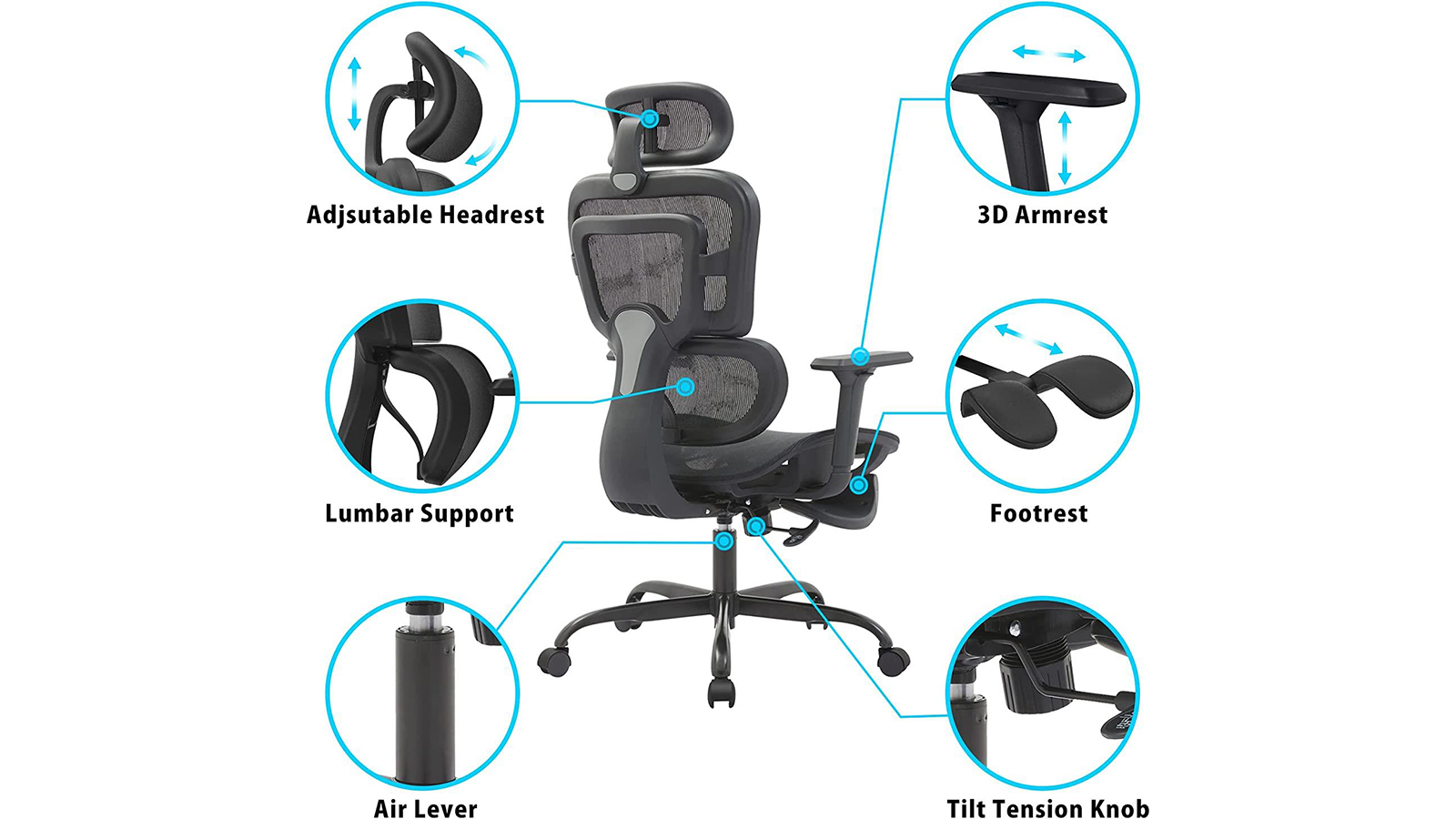 Upgraded High Back Ergonomic Office Chair with Footrest &Tiltable