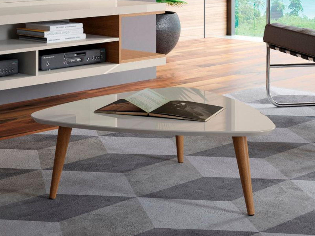 Skyline High Triangle Coffee Table: White and Maple Cream