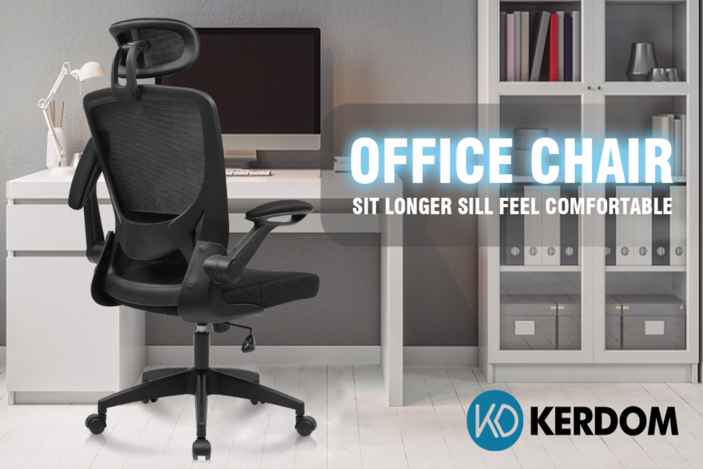 KERDOM Office Chair with Headrest and Adjustable Arms