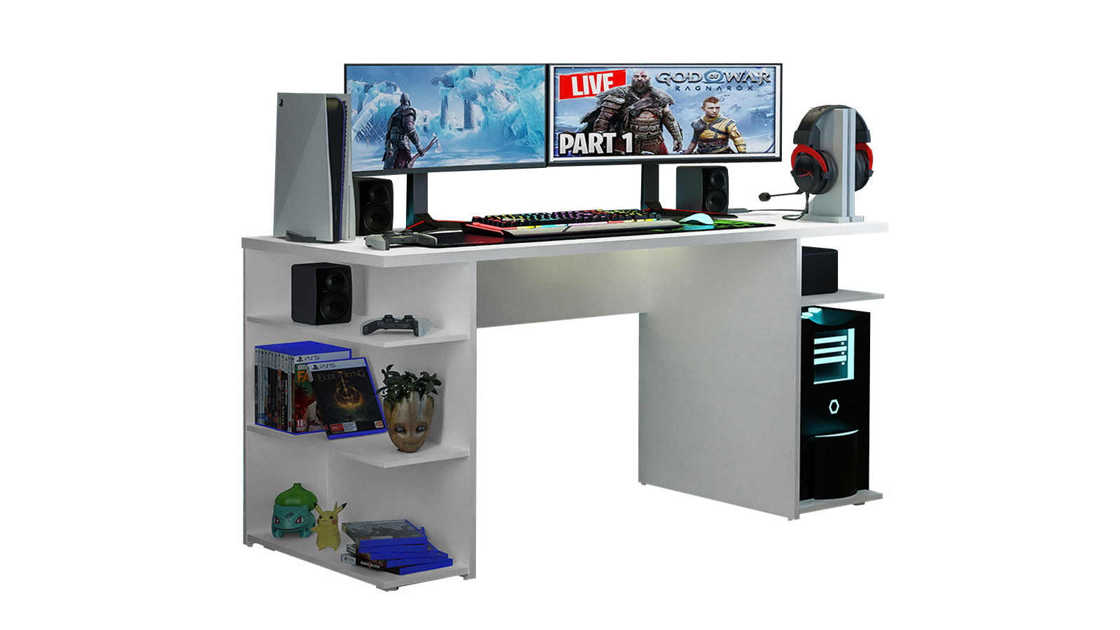 Madesa Compact Gaming Computer Desk with 2 Shelves, Cable Management and  Large Monitor Stand, Wood, 21 D x 39 W x 30 H - Black/Blue