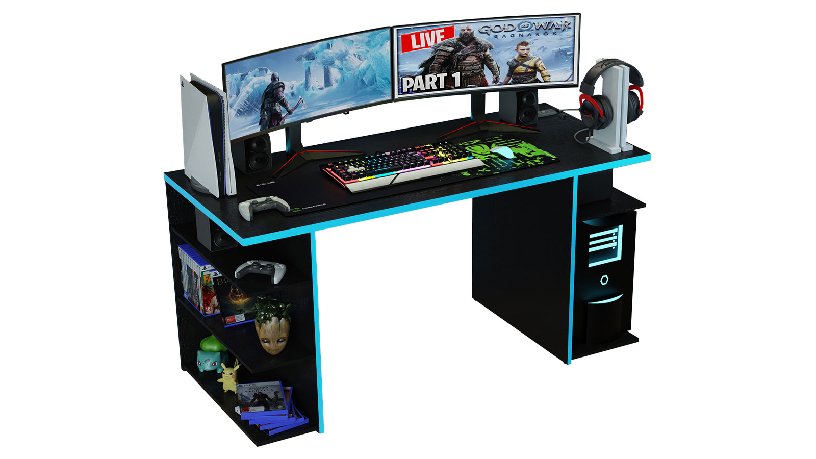 Madesa Gaming Computer Desk 5 Shelves Cable Management