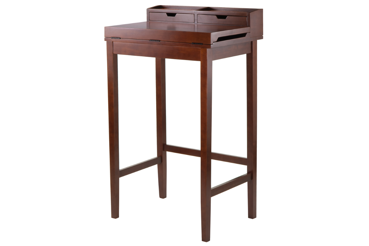 Skyline Décor Brighton High Desk with 2 Drawers, Walnut: High Desk