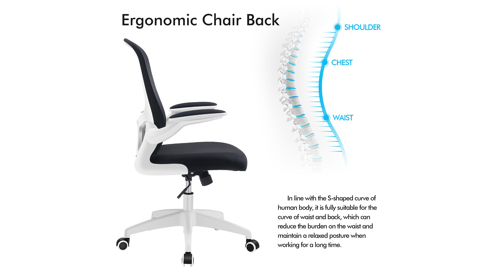 KERDOM Mesh Office Chair with Flip-up Arms & Lumbar Support