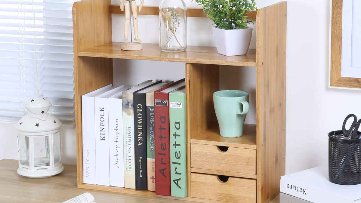 Maydear Bamboo Desktop Bookshelf with 2 drawers