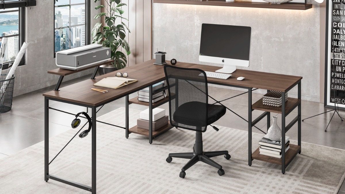 Techni Mobili L-Shape Industrial Desk with storage