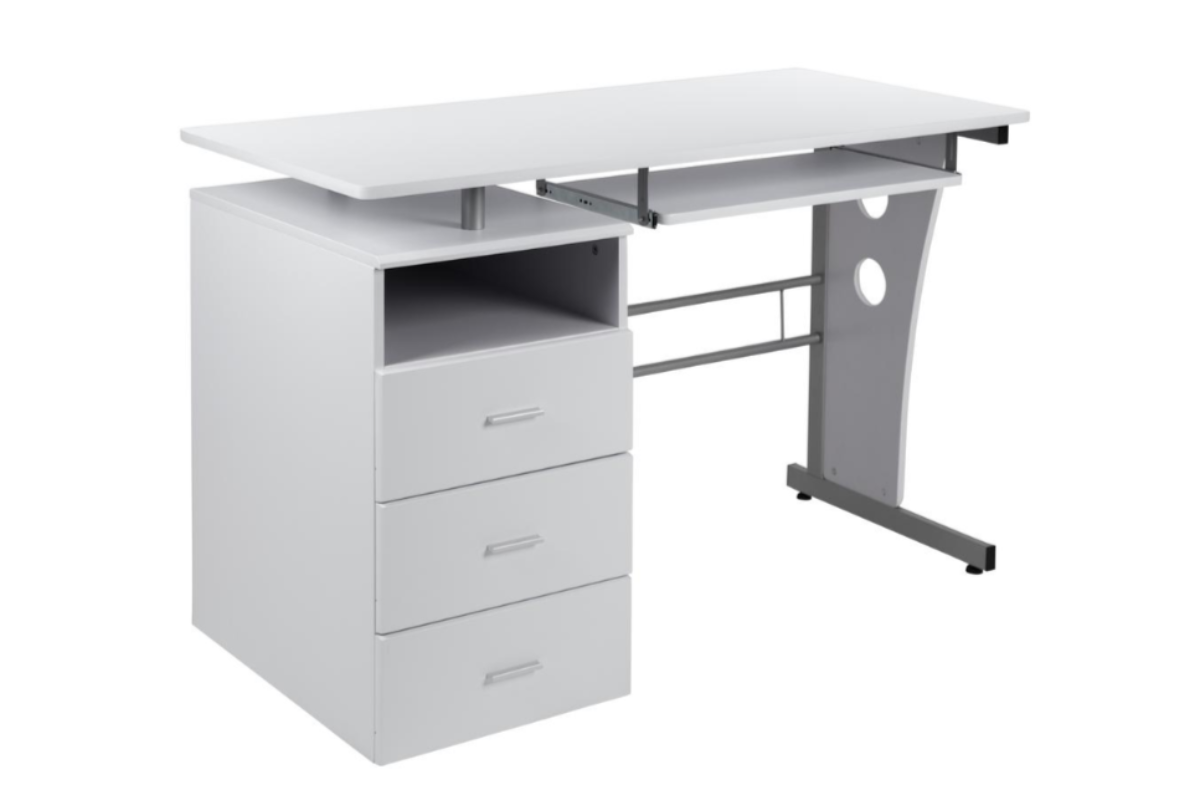 Skyline Decor Three Drawer Pedestal and Pull-Out Keyboard Tray: Desk