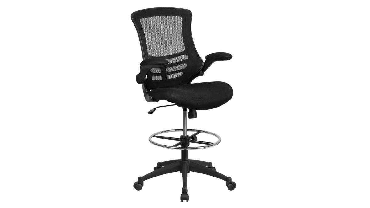 Skyline Decor Drafting Chair: Foot Ring and Flip-Up Arms