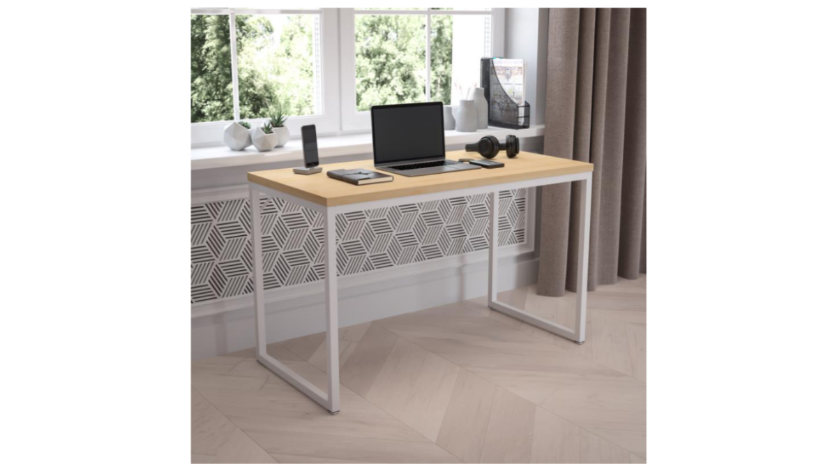 Skyline Decor Industrial Modern Desk Maple White