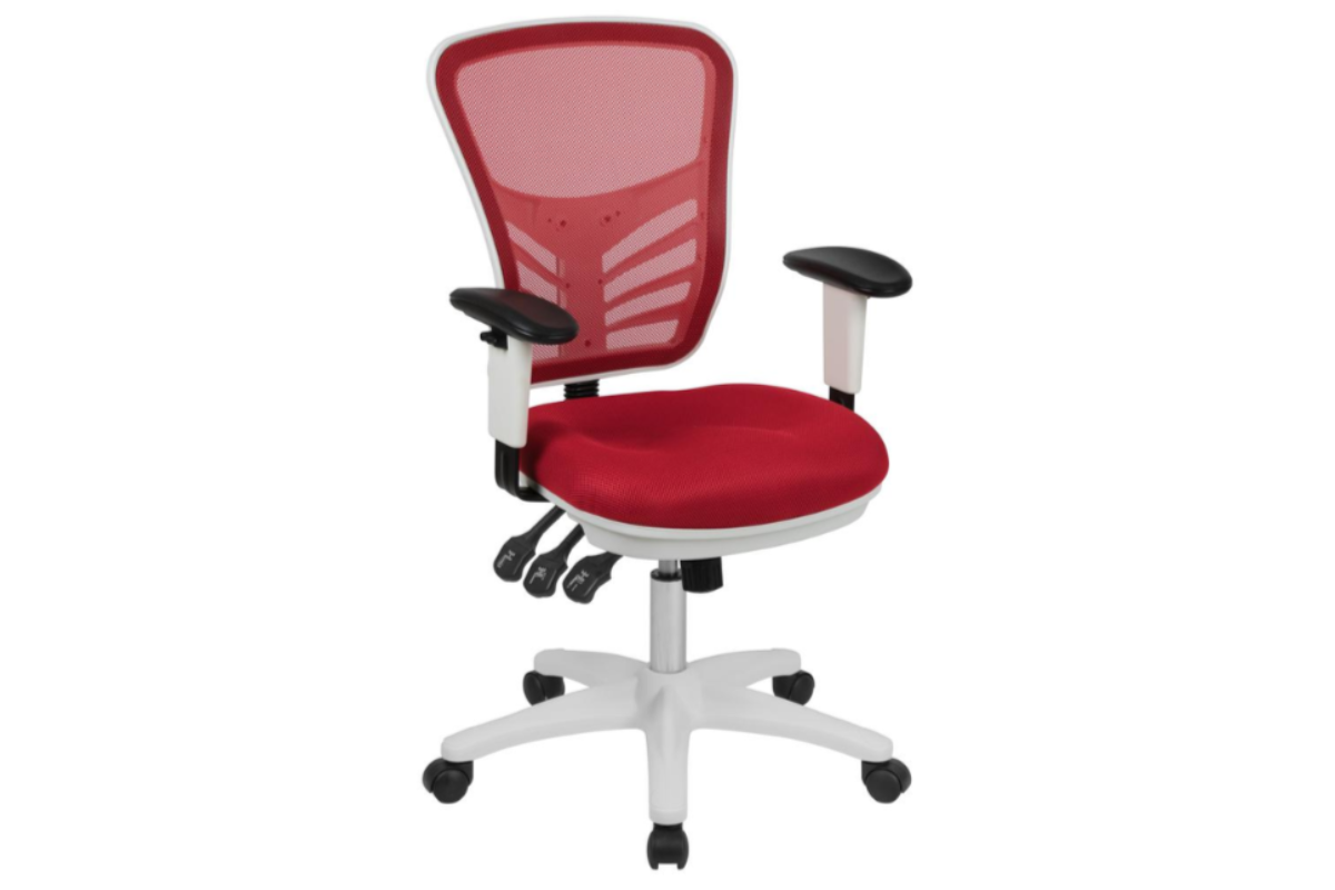 Skyline Decor Mid-Back Office Chair with Adjustable Arms: White Frame