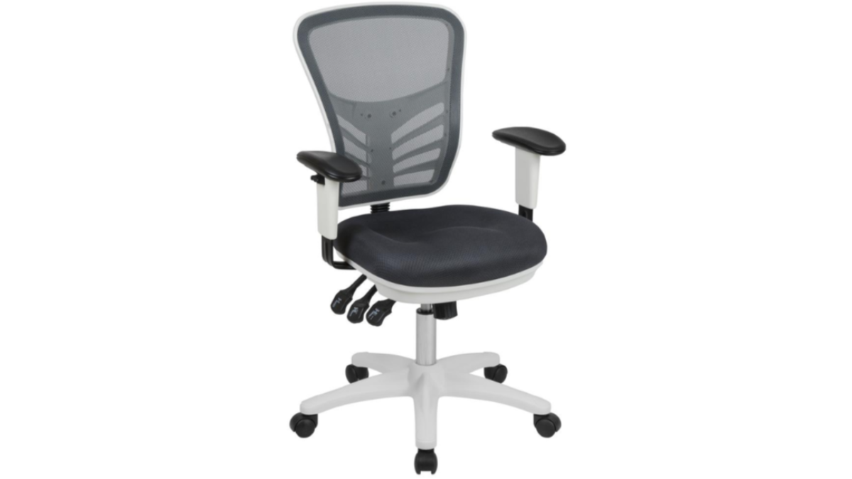 Skyline Decor Mid-Back Office Chair with Adjustable Arms: White Frame