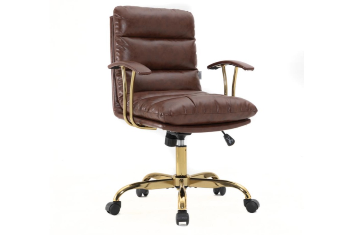Skyline Decor Padded Leather Office Chair: Polished Gold Steel Frame