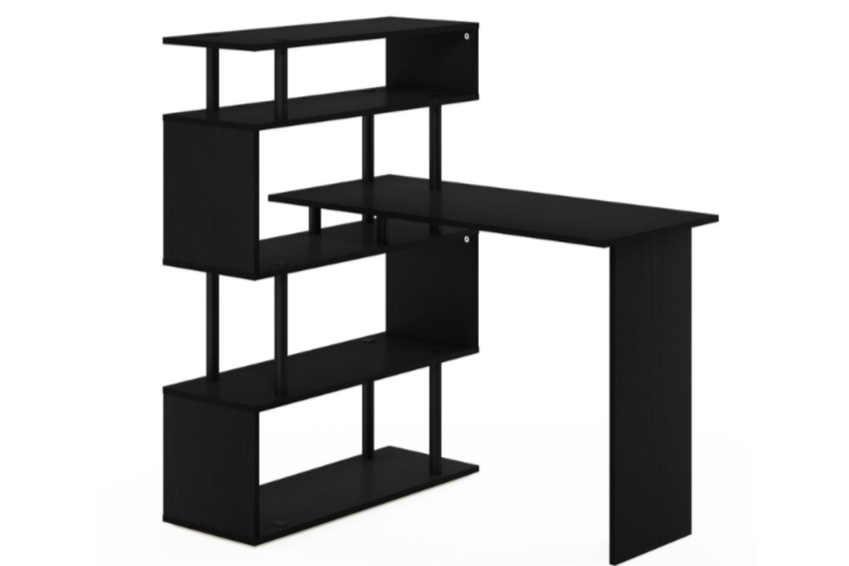 Trio Supply House Moore L-Shape Desk with 5-Tier Shelves