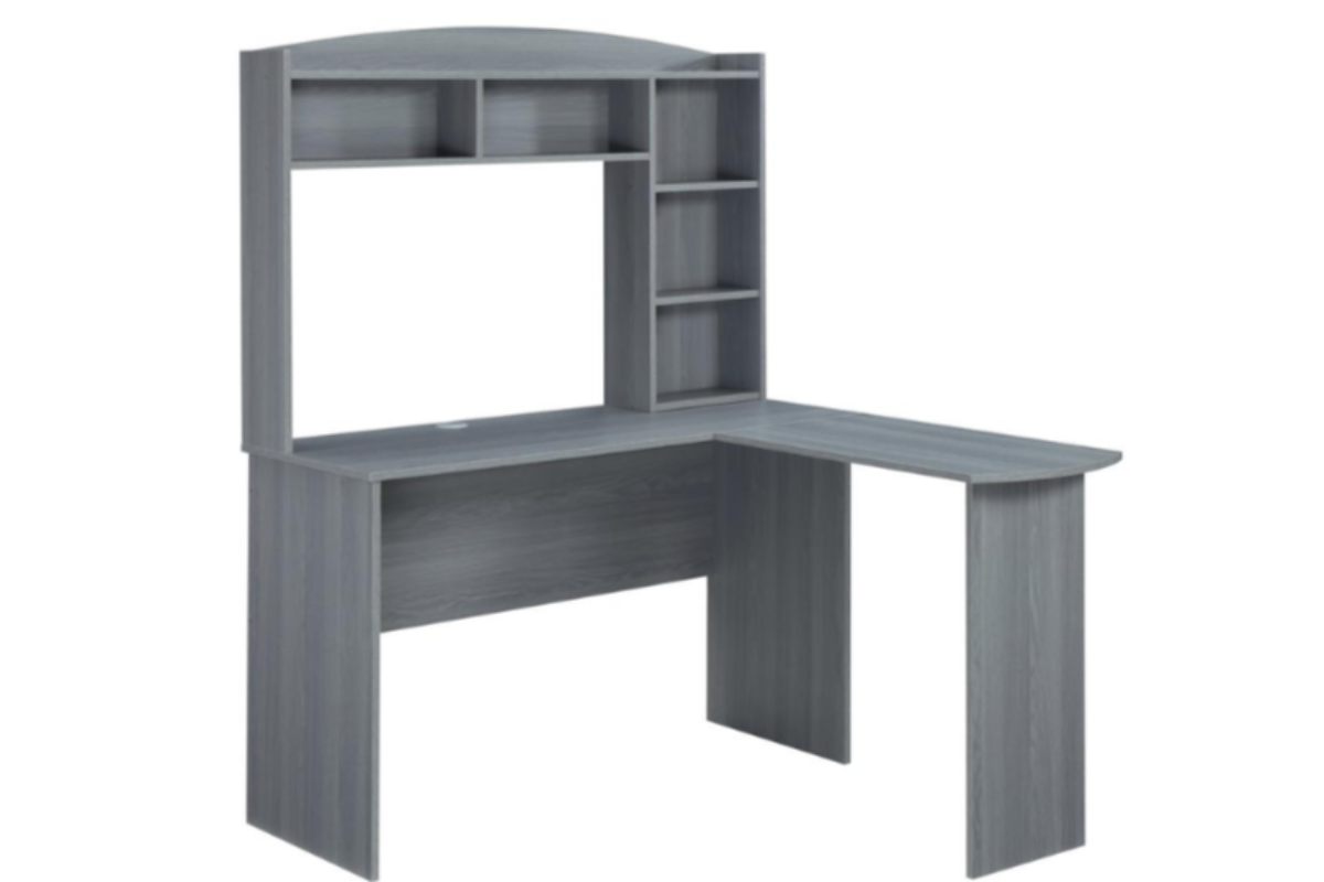 Trio Supply House Modern L-Shaped Desk with Hutch, Grey