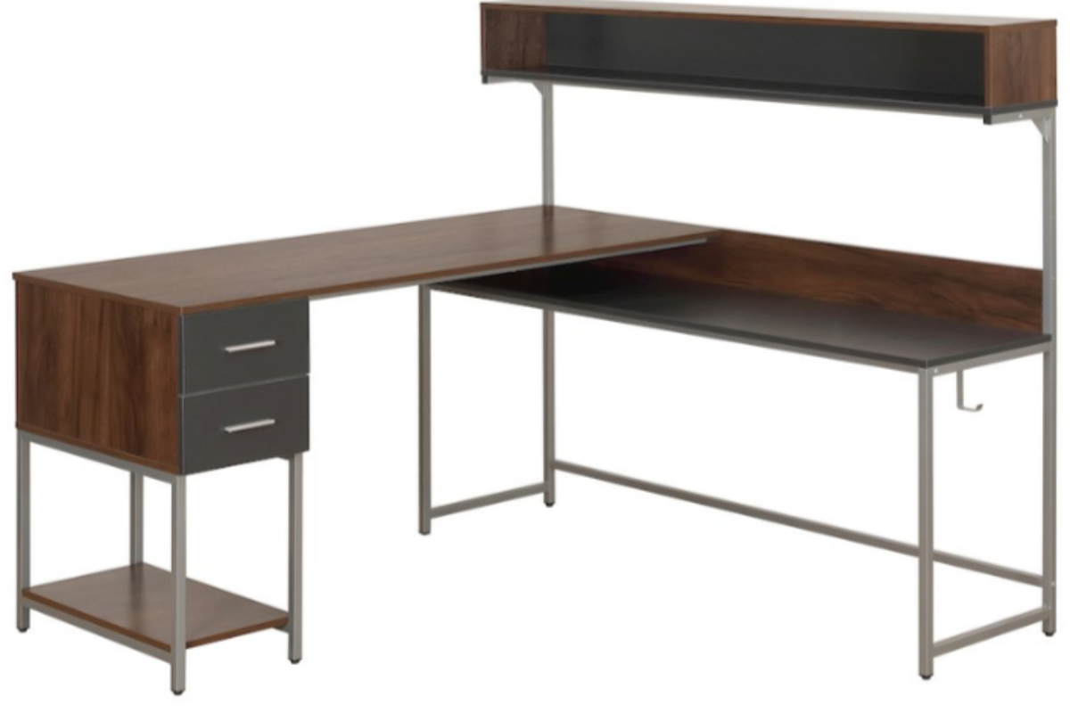 Trio Supply House L-Shape Desk with Hutch and Storage
