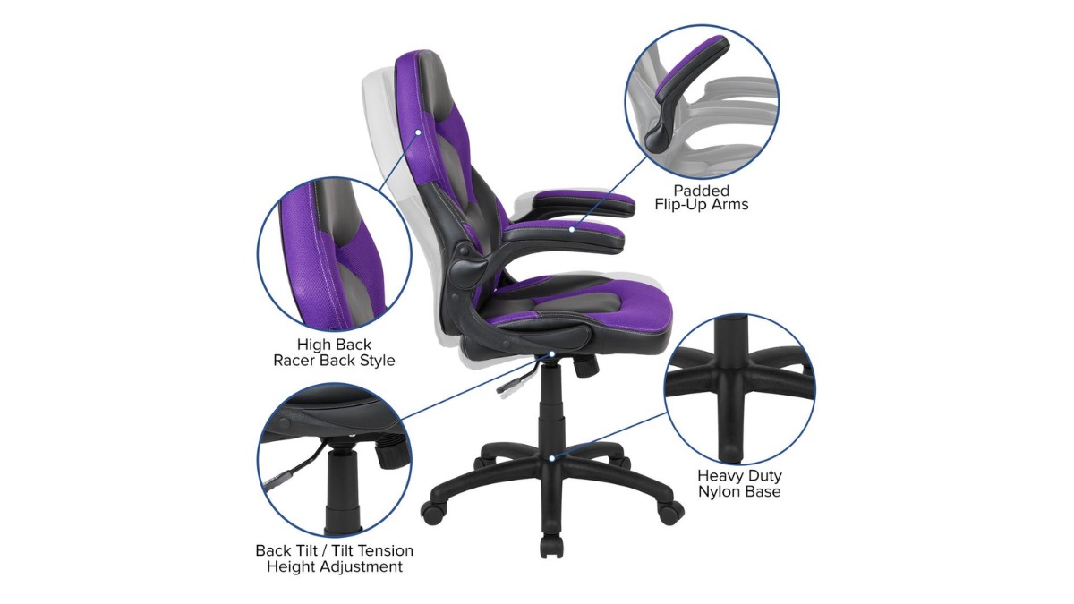 Flash Furniture - High Back Mesh Ergonomic Swivel Office Chair with Flip-Up Arms - Purple