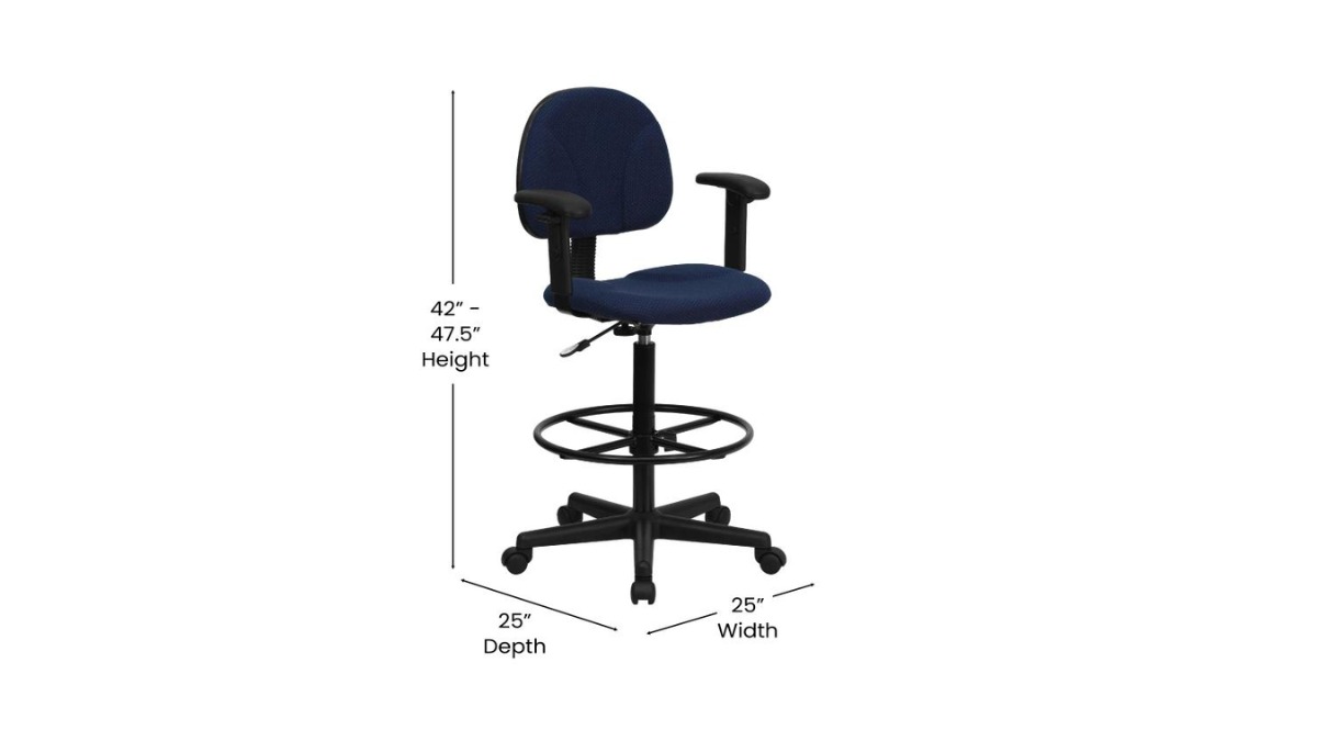 Drafting Stool with Footring and Adjustable Arms Blue - Boss Office Products