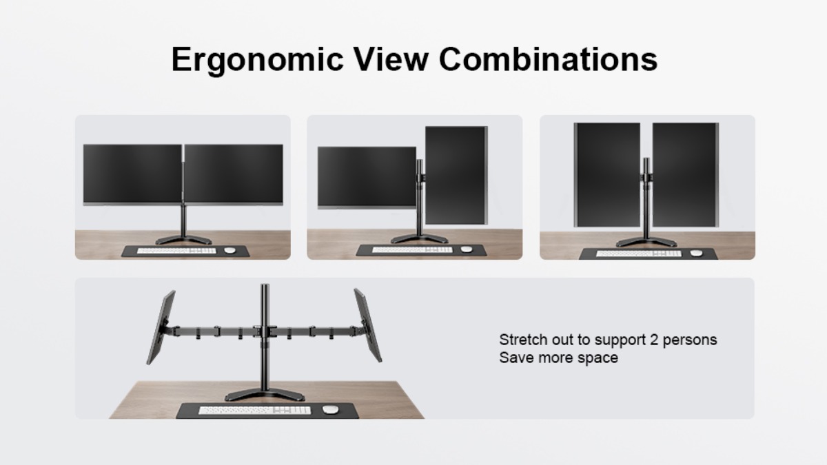 ErgoAV Articulating Motion Monitor Desk Stand: For 2 Monitors 13