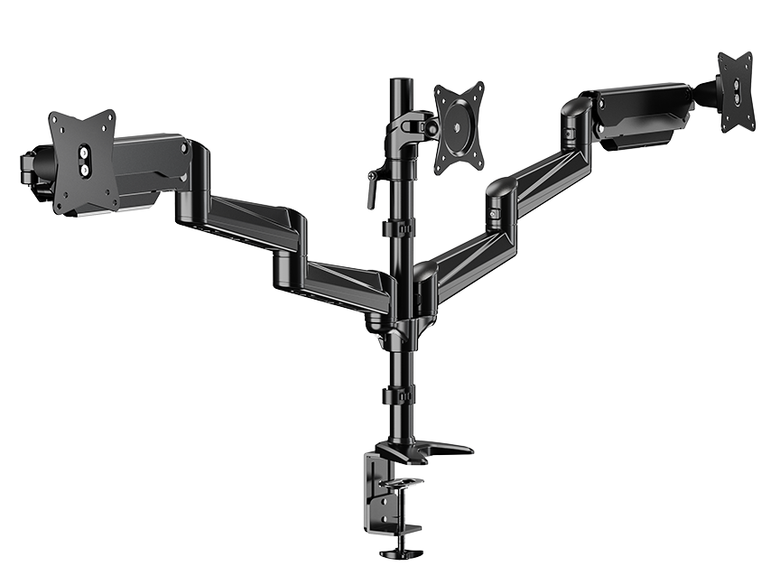 ErgoAV Triple Monitor Gas Spring Desk Mount: For 3 Monitors 13" to 32"