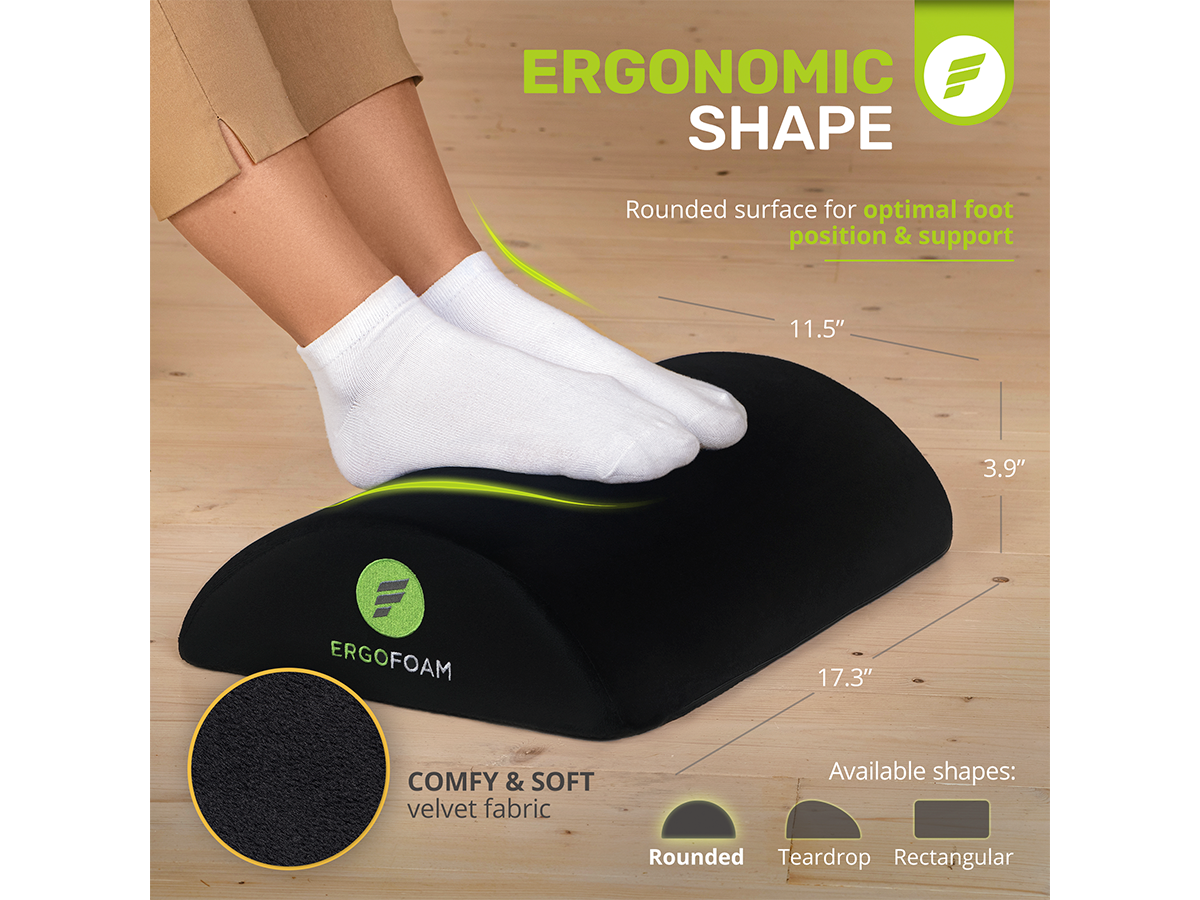 ErgoFoam Adjustable Desk Foot Rest - Orthopedic Teardrop Design