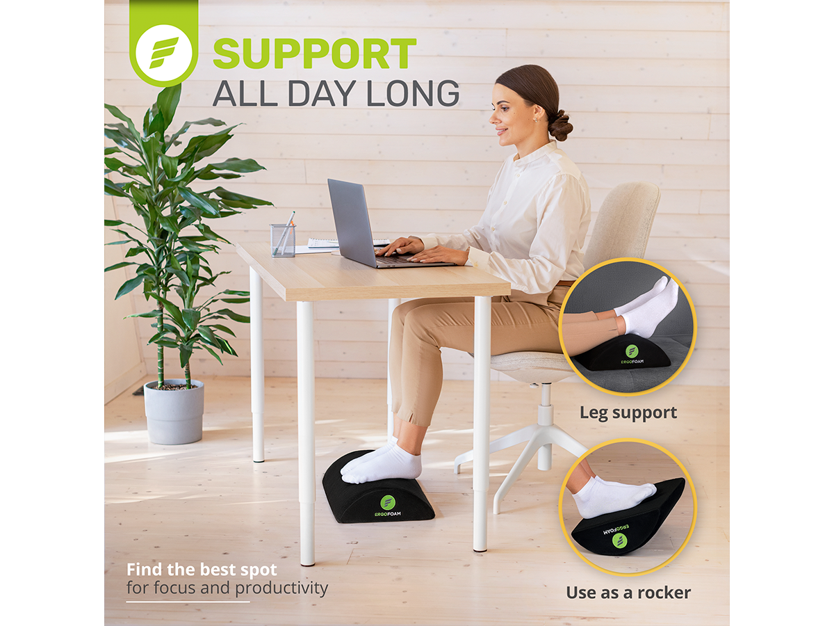 ErgoFoam Foot Rest for Under Desk at Work Chiropractor-Endorsed, 2in1  Adjustable Premium Under Desk Footrest Ergonomic Desk Foot Rest with  High-Density, Compression-Resistant Velvet Soft Foam (Black) 