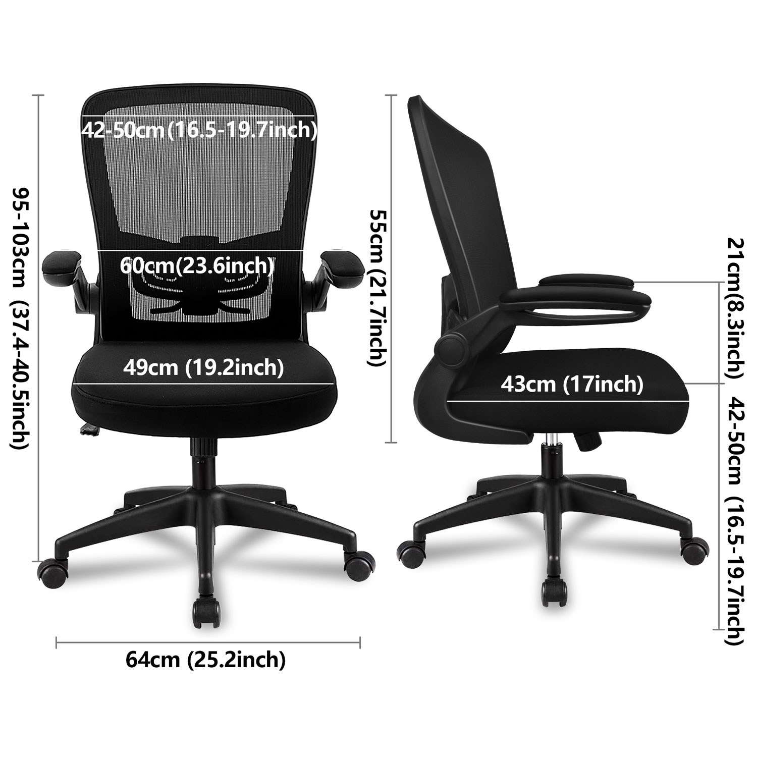 KERDOM Office Chair with Adjustable Lumbar Support - Black/White