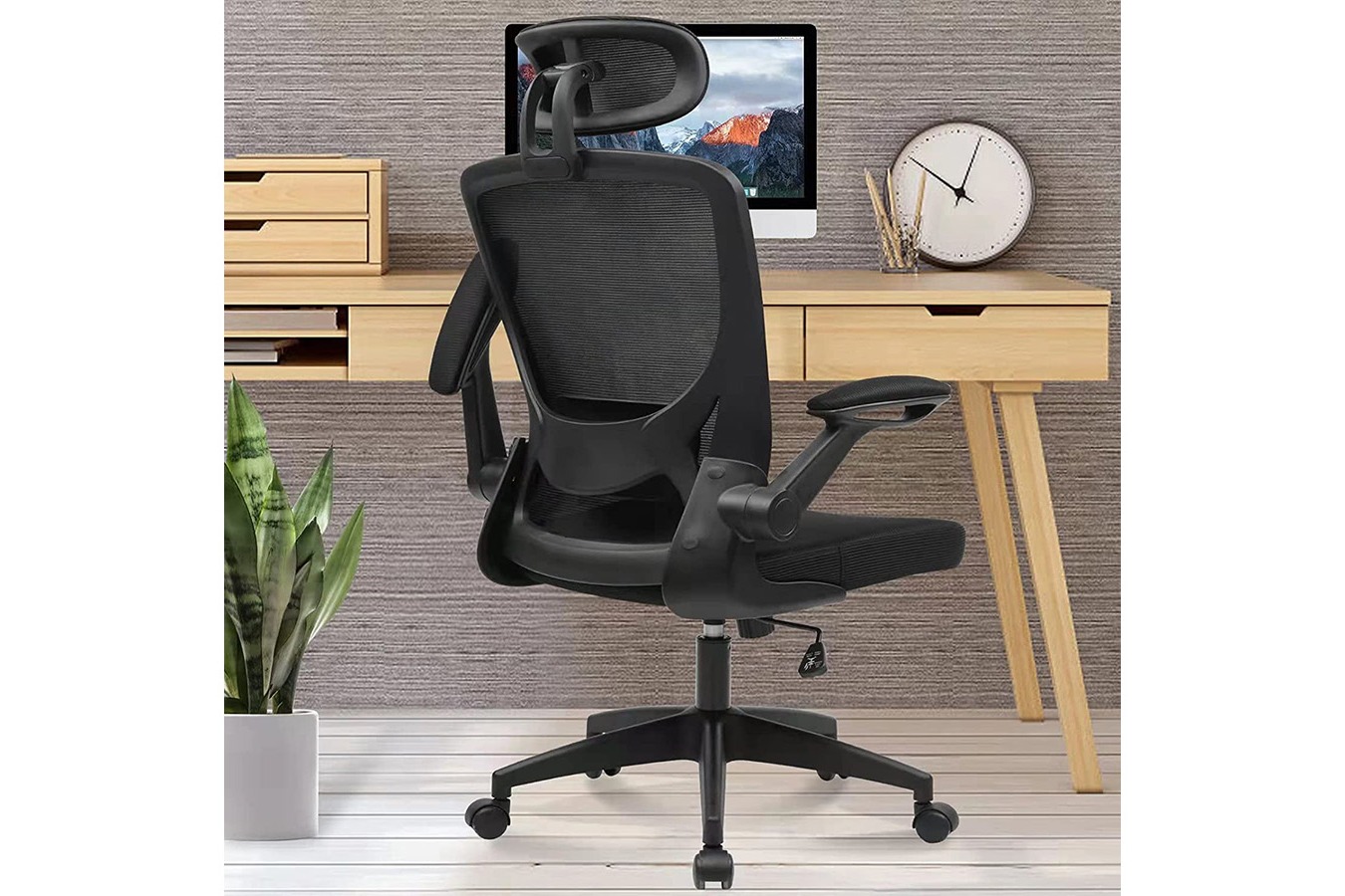 Mesh Office Chair, Ergonomic Office Chair with Adjustable Lumbar Support,  Armrest, Headrest - Tilt High Back Desk Chair with Mute Wheel for Office