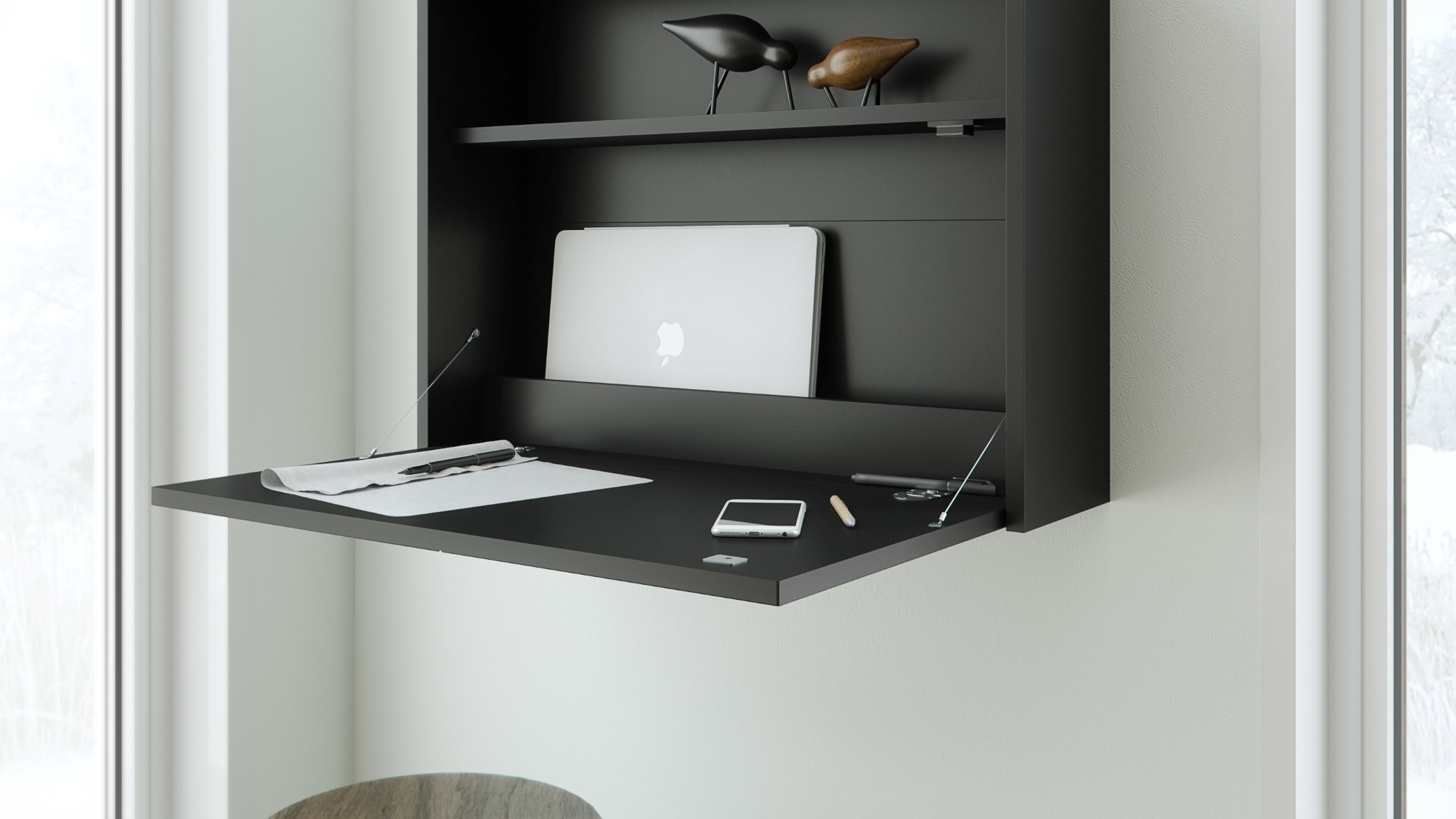 Bureau Mural Slim - Noir Nexera - Clément