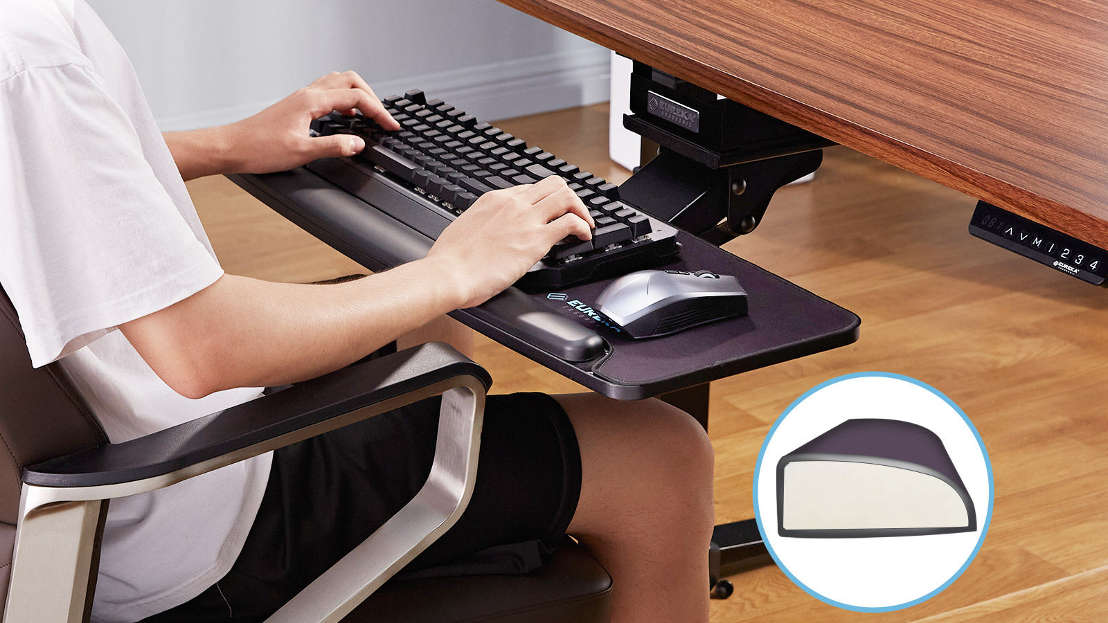 Ergonomic desk with online keyboard tray