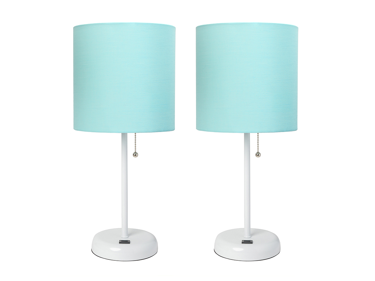 Stick Lamp with USB charging port and Fabric Shade 2 Pack Set