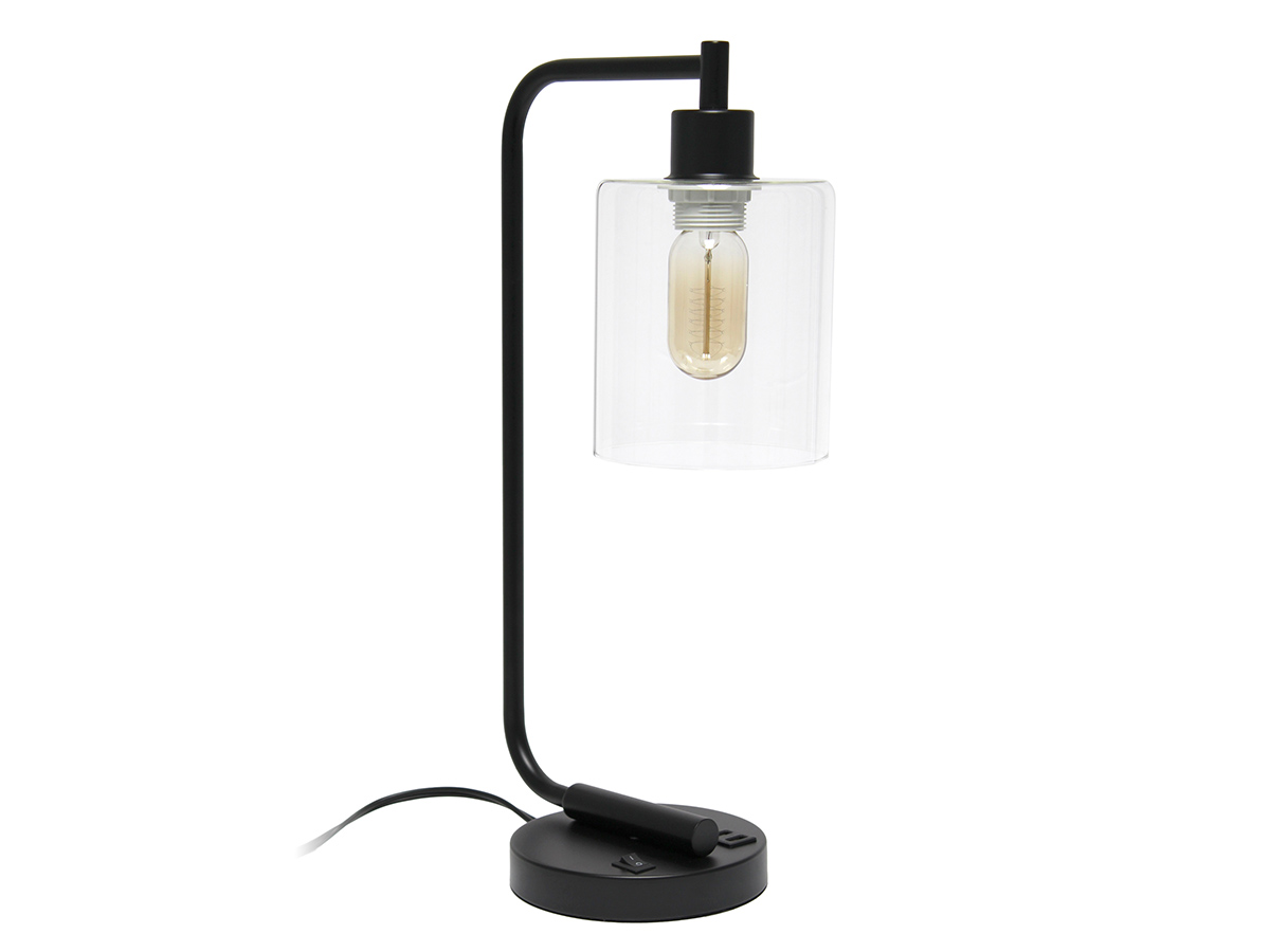 Modern Iron Desk Lamp with USB Port and Glass Shade