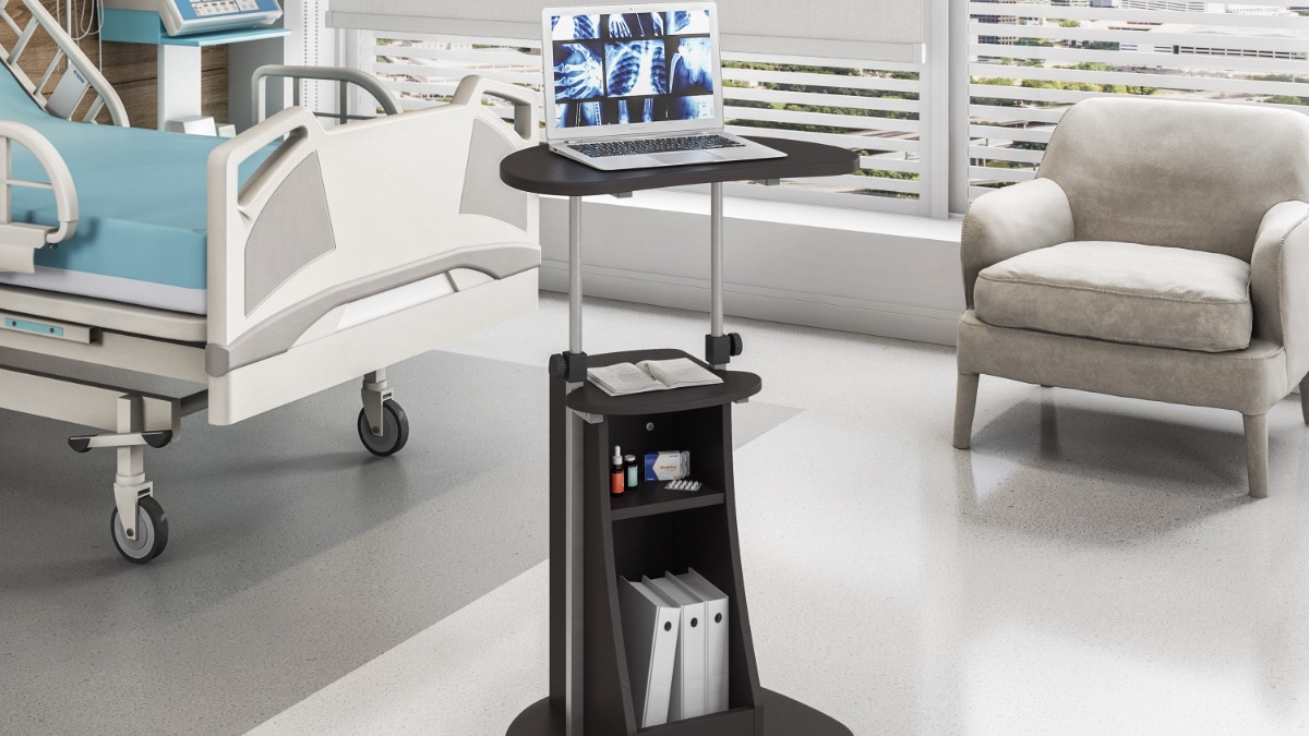 Techni Mobili Sit-to-Stand Rolling Adjustable Height Laptop Cart
