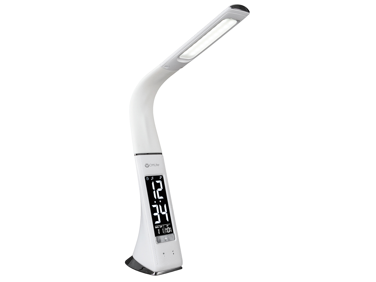 OttLite Thrive LED Sanitizing Desk Lamp with Clock and USB Charging