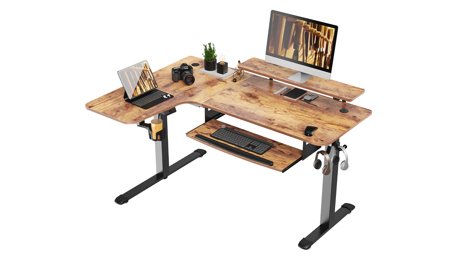 EUREKA ERGONOMIC L60 L-shaped Rustic Desk: Keyboard tray