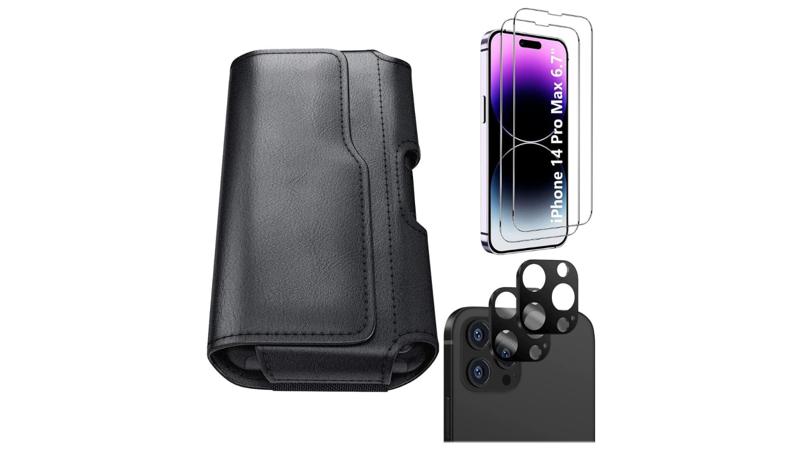 SaharaCase iPhone 14 Pro Max 6.7-inch Protection Kit Bundle - Holster Case with Tempered Glass Screen and Camera Protector - Black