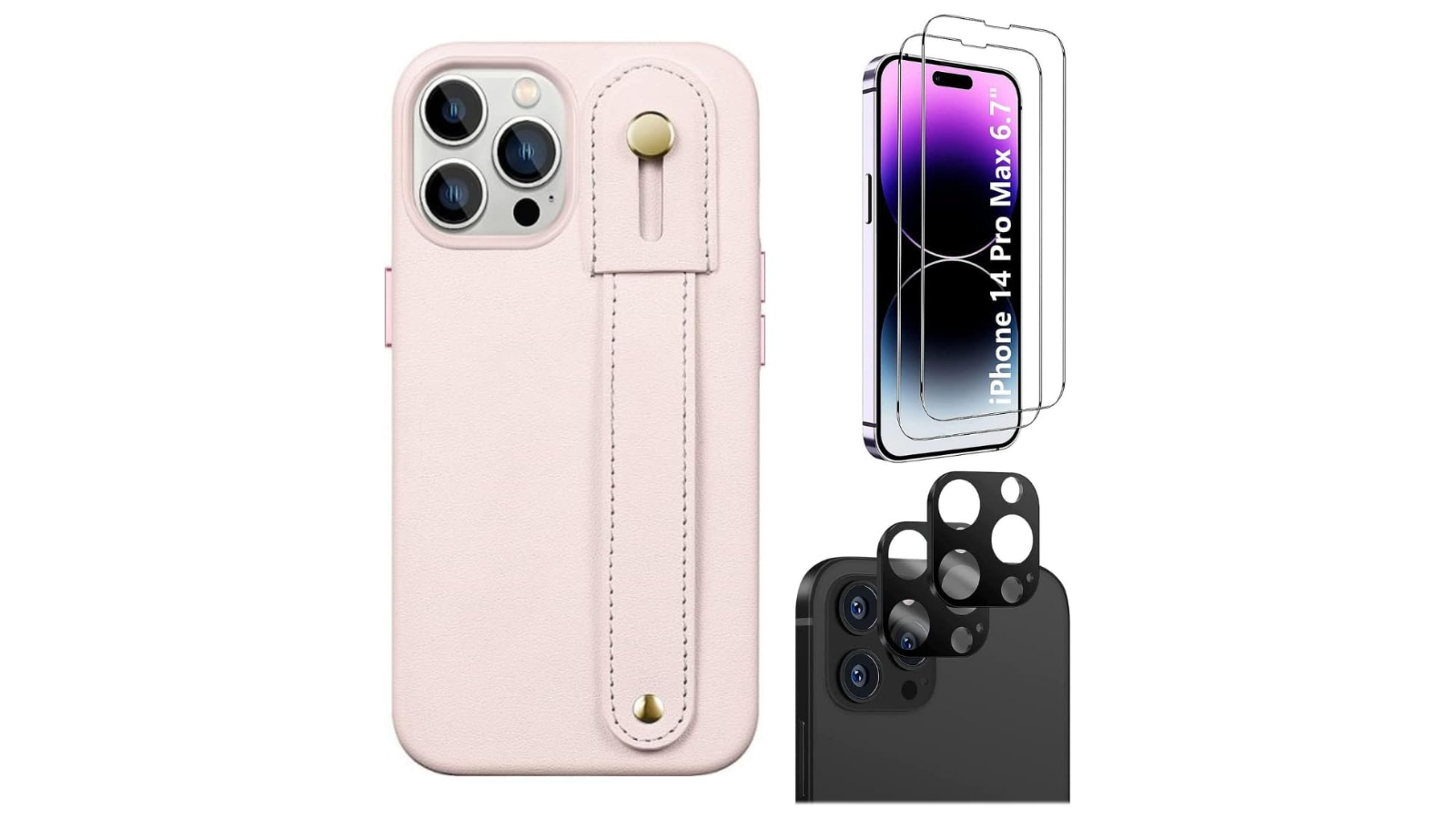 SaharaCase iPhone 14 Pro Max 6.7-inch Protection Kit Bundle - FingerGrip Series Case with Tempered Glass Screen and Camera Protector (Light Pink)