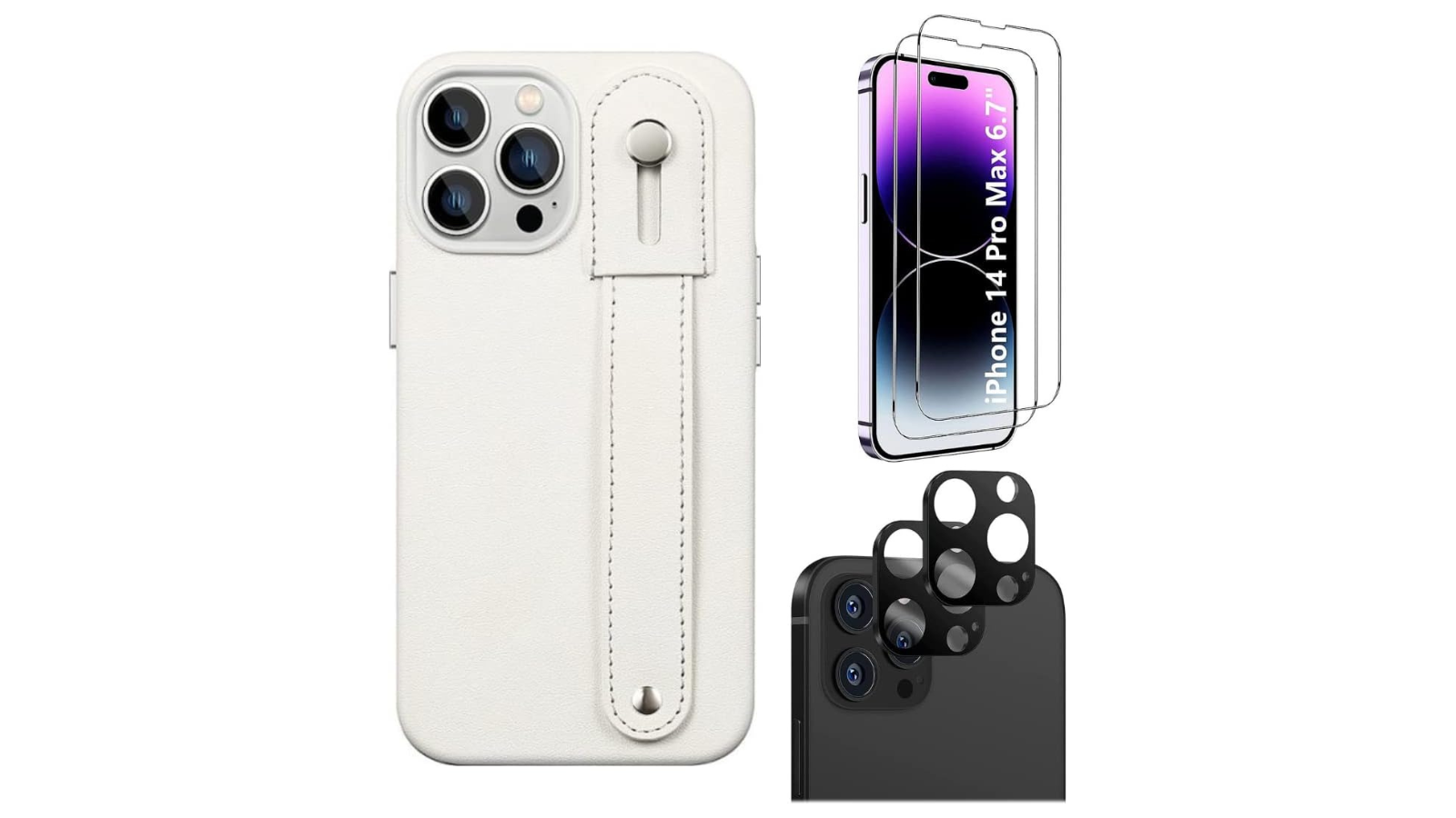 SaharaCase iPhone 14 Pro Max 6.7-inch Protection Kit Bundle - FingerGrip Series Case with Tempered Glass Screen and Camera Protector (White)