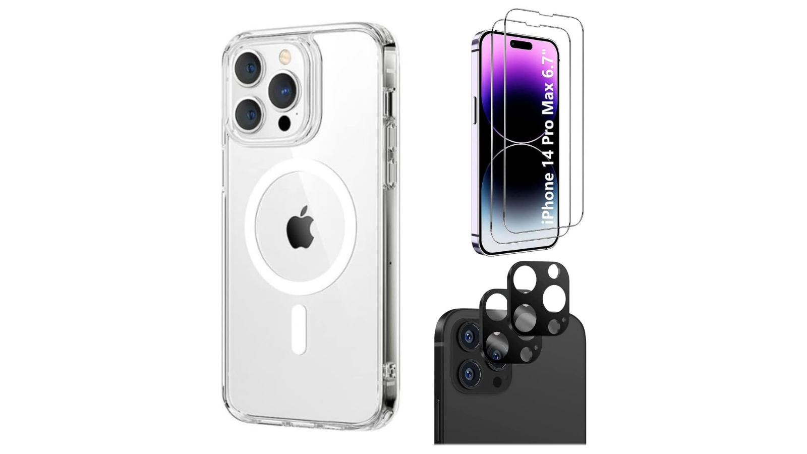SaharaCase iPhone 14 Pro Max 6.7-inch Protection Kit Bundle - Hybrid-Flex Hard Shell Case with Tempered Glass Screen and Camera Protector - Clear
