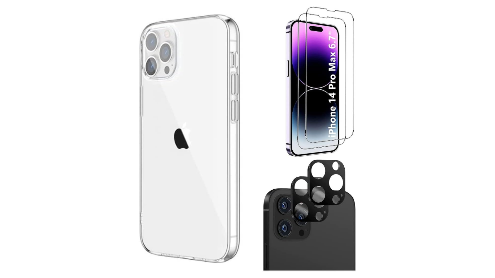 SaharaCase iPhone 14 Pro Max 6.7-inch Protection Kit Bundle - Hybrid-Flex Hard Shell Case with Tempered Glass Screen and Camera Protector - Clear