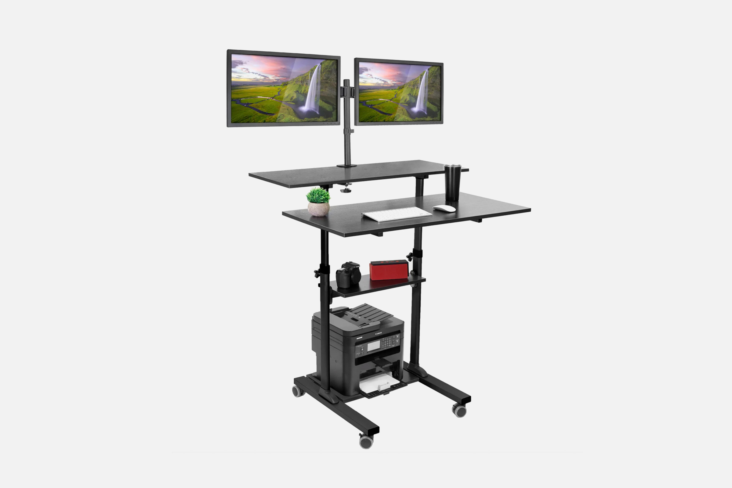 Mount-It! Large Height Adjustable Rolling Stand up Desk: w/ Monitor Mount