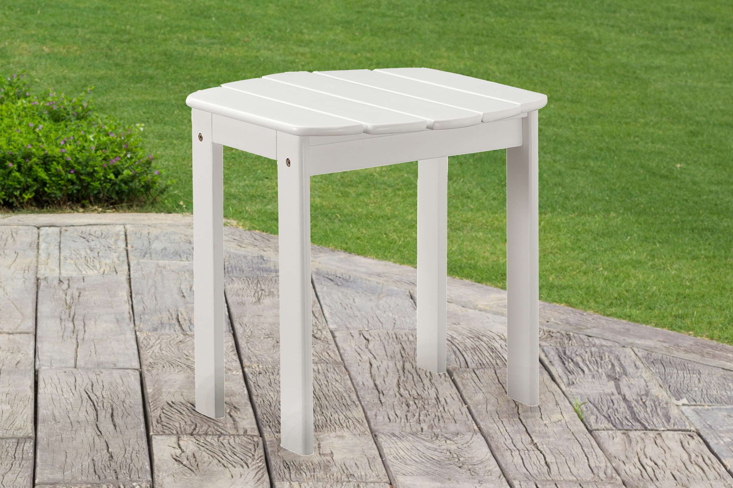 Benzara Red Outdoor Wooden End Table Slatted Top & Block Legs