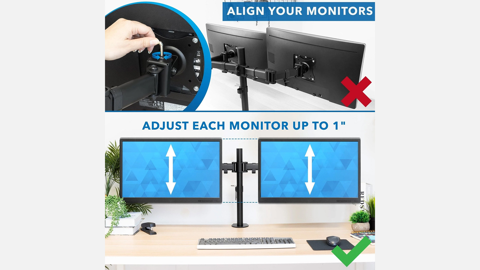 Mount-It! Dual Monitor Desk Mount Swivel Arm Quick Connect With