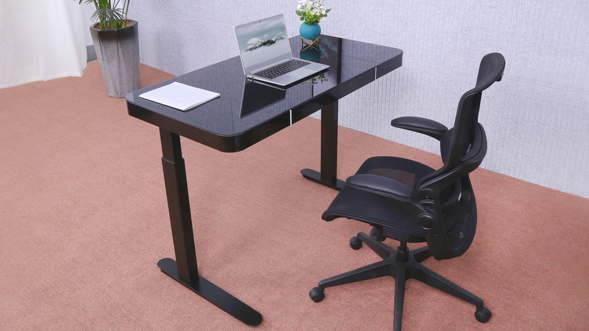 SHW Electric Height Adjustable Computer Desk, 48 x 24 Inches, Black 