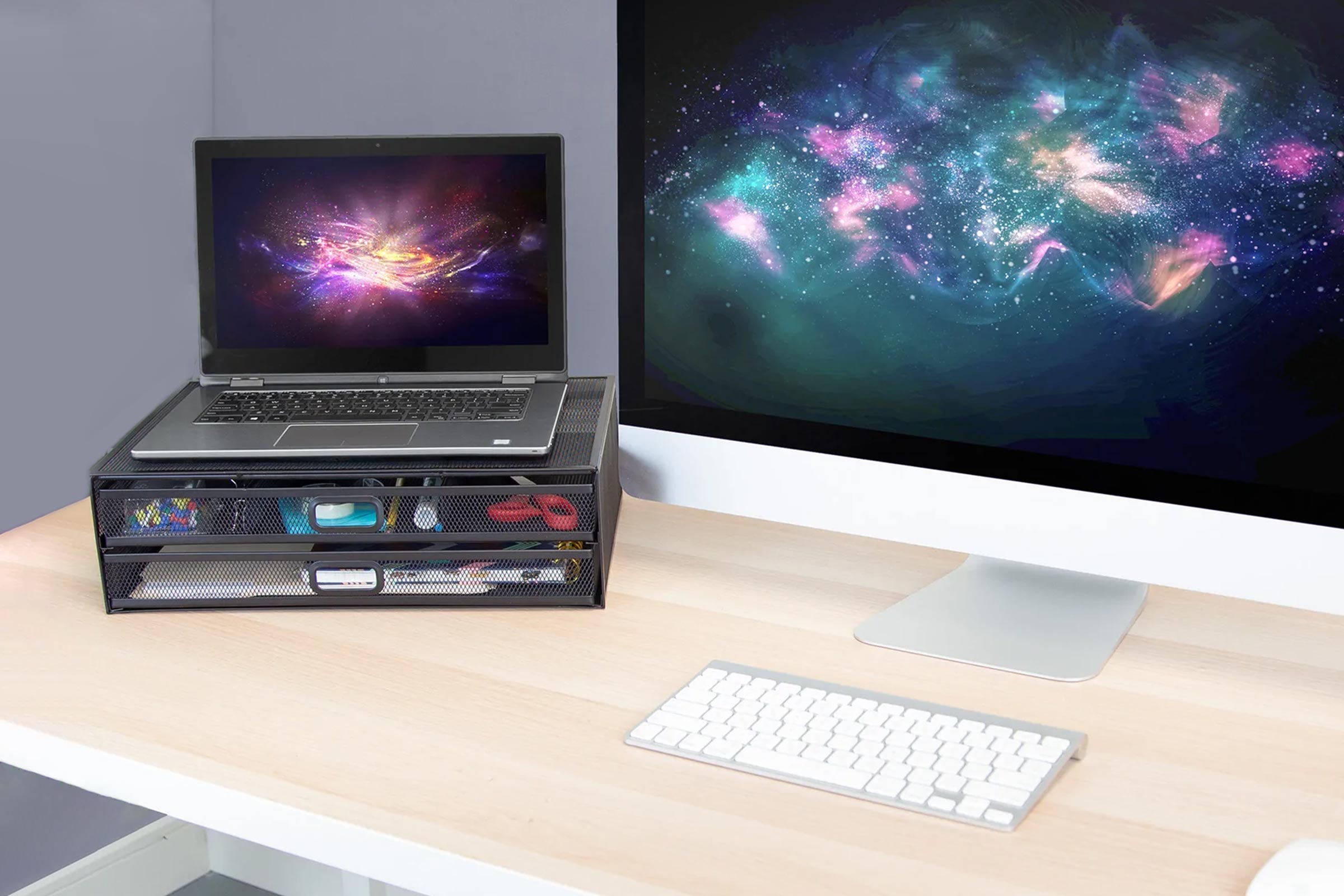 Mount-It! MI-7365 Black Mesh Computer Monitor Stand W/ Two Drawers