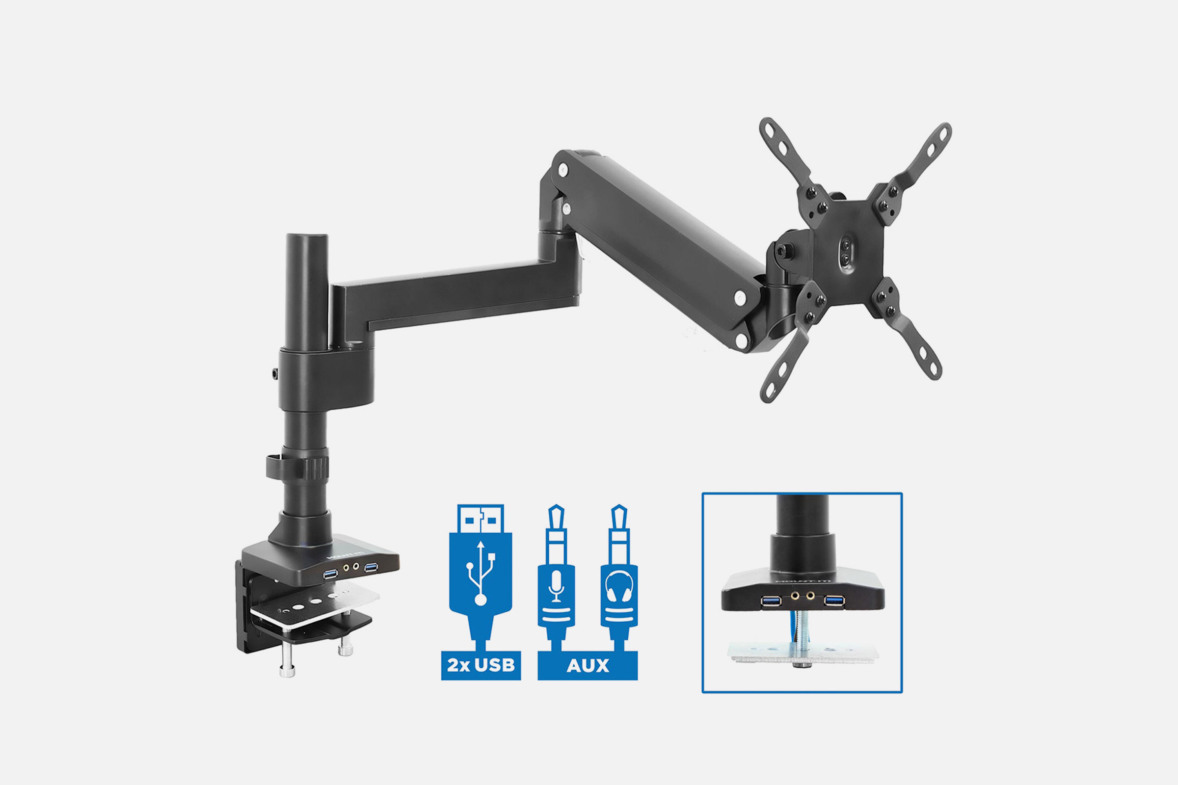 Mount-It! MI-4771 Heavy Duty Monitor Desk Mount w/ USB & Multimedia Ports