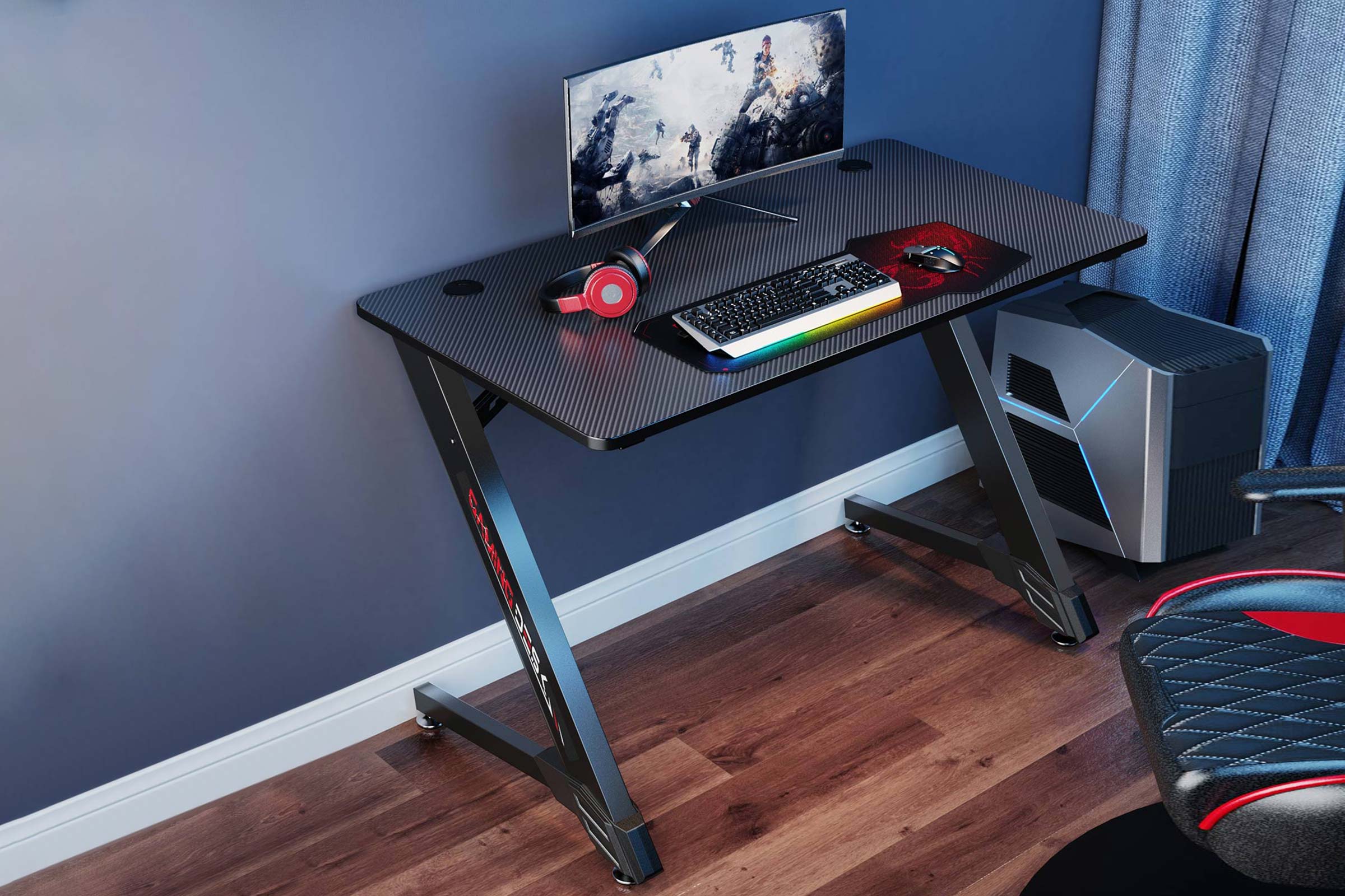 EUREKA Z43 Z-Shaped Gaming Desk: Socket Holder & Additional
