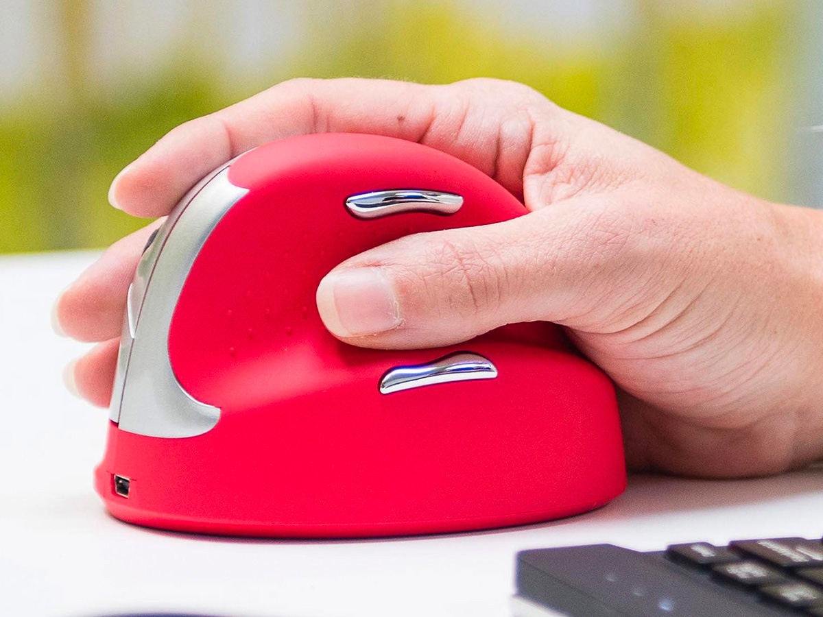 R-Go-Tools Bluetooth Vertical Ergonomic Mouse: Red, Rechargeable