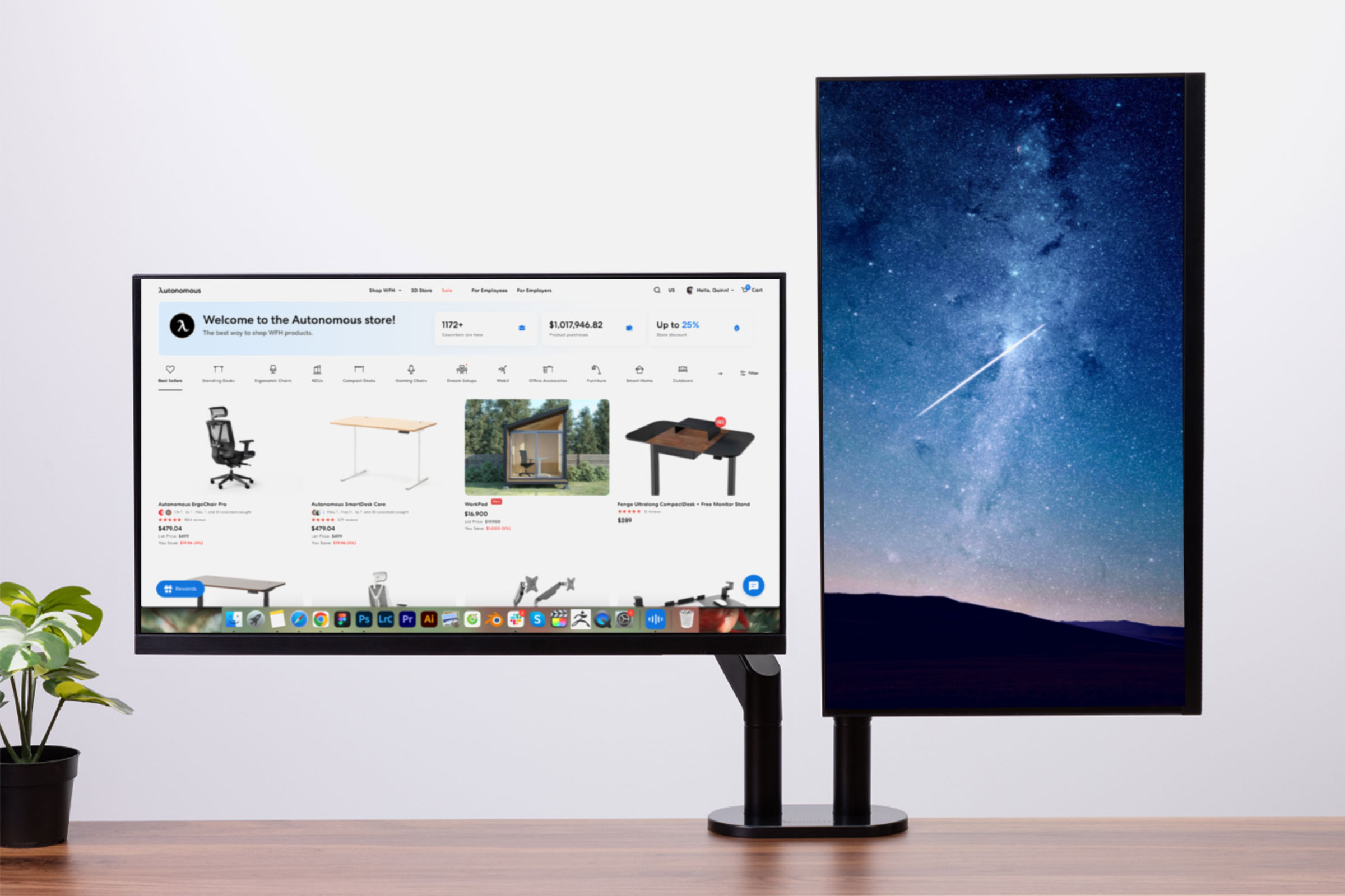 burotic Ergonomic Dual-Monitor Arm: 360° Rotation